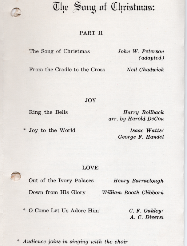 Part two of the program featuring songs about Christmas, Joy, and Love