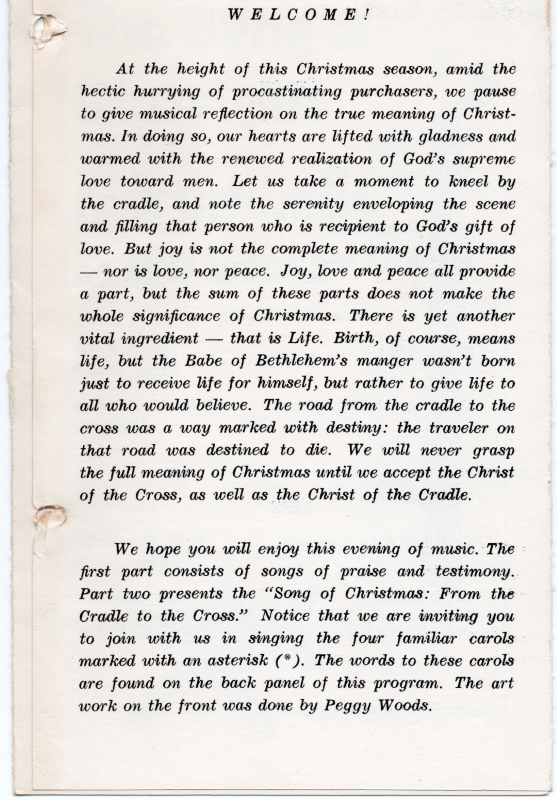 Welcome letter to the audience with notes about when to participate in worship