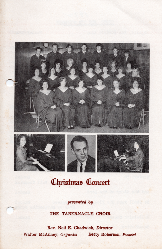 Cover with portraits of the choir, director Neil Chadwick, pianist Betty Roberson, and Organist Walter McAnney