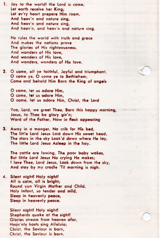 Lyrics for Joy to the World, O Come, All Ye Faithful, Away in a Manger, and Silent Night