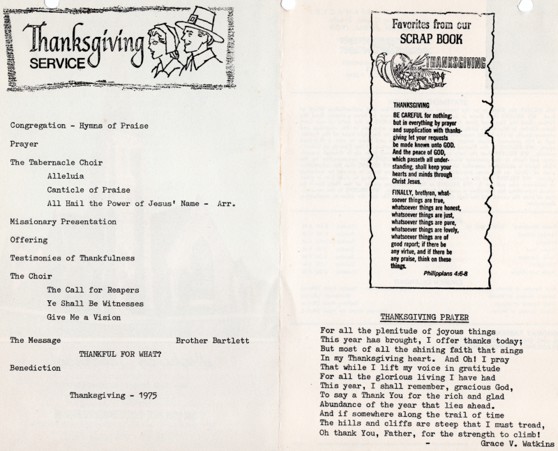 Order of Worship; Phillipians 4:6-8, Thanksgiving Prayer