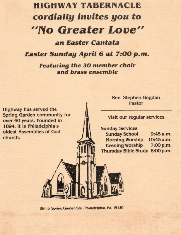 An invitation flyer to Highway's Easter Cantata