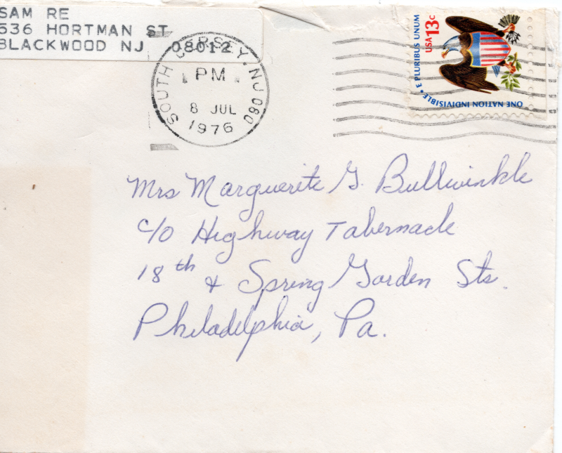 Envelope containing the letter to Mrs. Bullwinkle