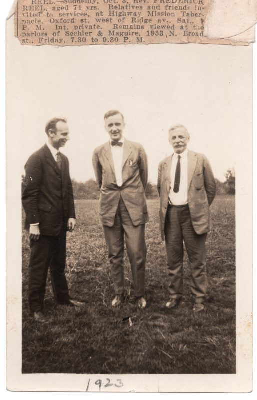 Rev. Williams, Bro. Garrett, and Bro. reel smile together outside for a photograph