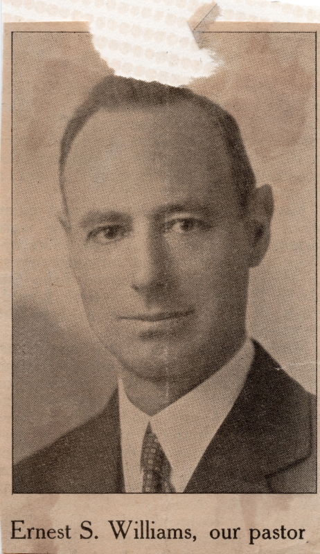 Portrait of Rev. Williams with the caption, "Ernest S. Williams, our pastor"