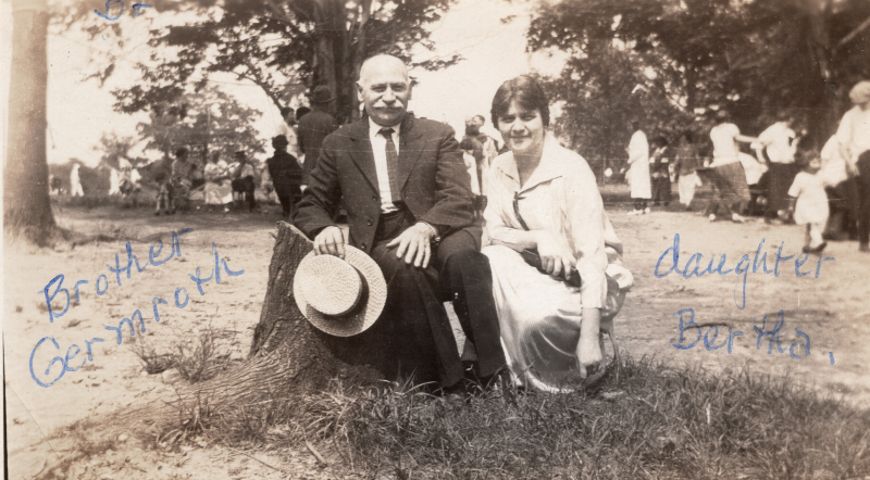 An outdoor portrait of Brother Germroth with his daughter, Bertha