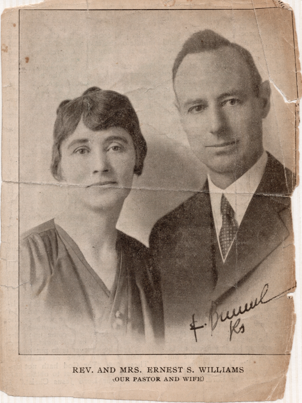 Portrait with the caption, "Rev. and Mrs. Ernest S. Williams (Our Pastor and Wife)"