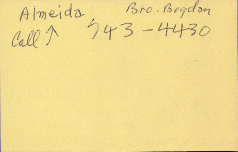 A note to call Almeida and Bro. Bogdan's phone number