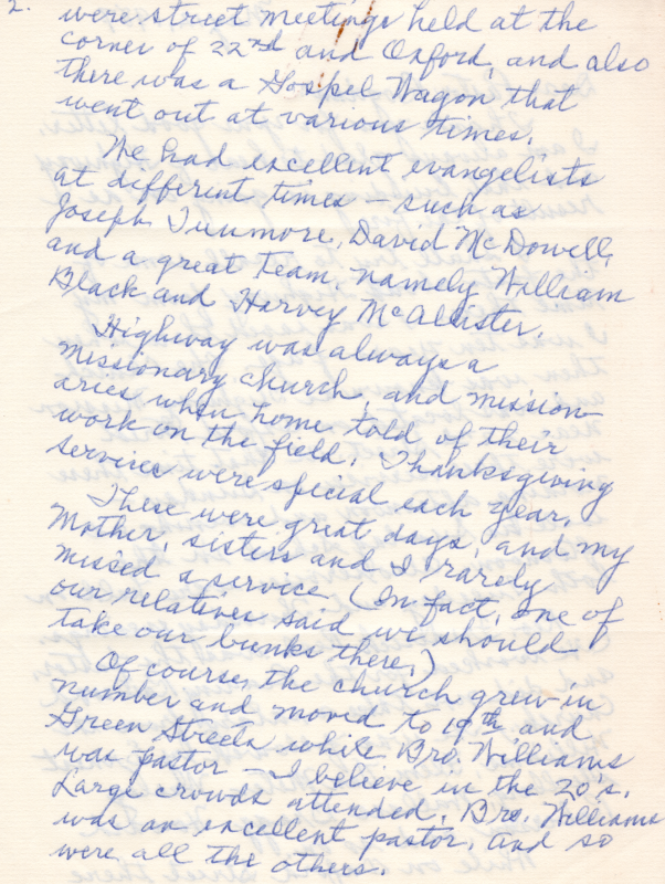 Letter to Pastor Bogdan about Sadie Watson's memories of Highway growing up