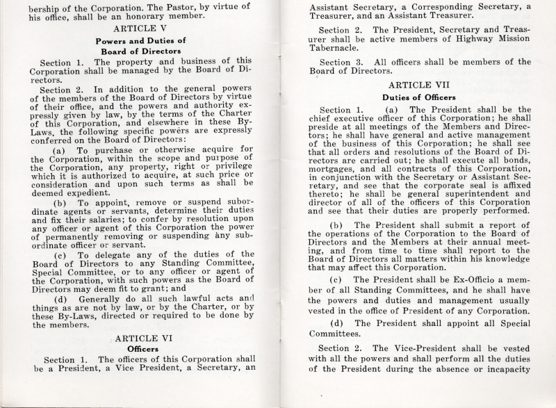 Article V: Powers and Duties of Board of Directors, Article VI: Officers; Article VII: Duties of Officers