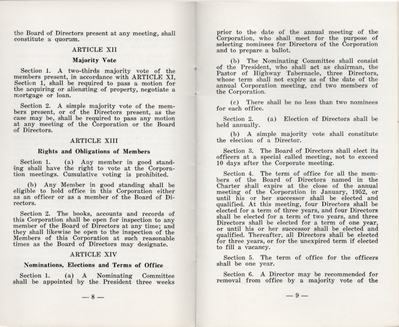Article IX: Meetings, Article X: Notices, Article XI: Quorum