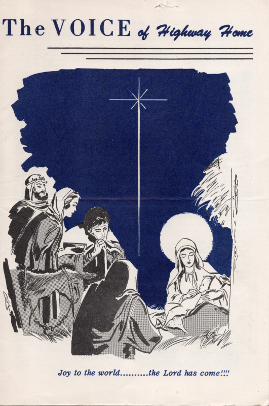Cover with title, "The Voice of Highway Home," an illustration of Jesus' Birth, and the text, "Joy to the world..........the Lord has come!!!!"