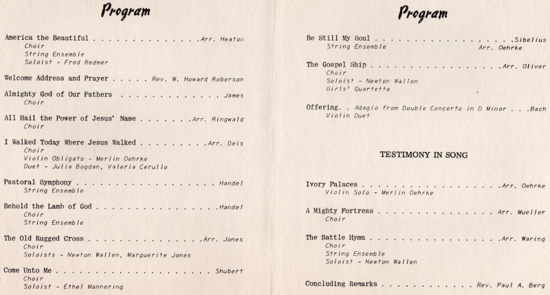 Program of songs; Testimonies in Song