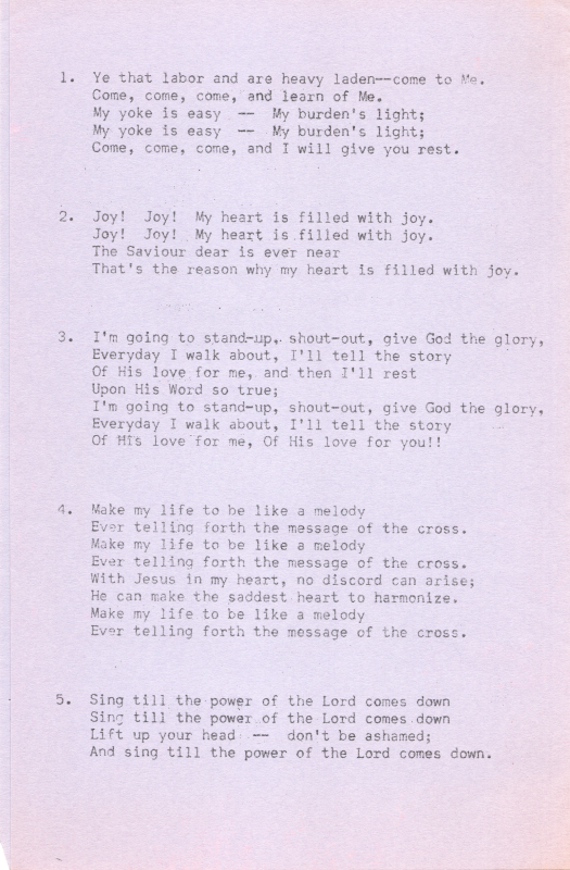 Lyrics to five songs