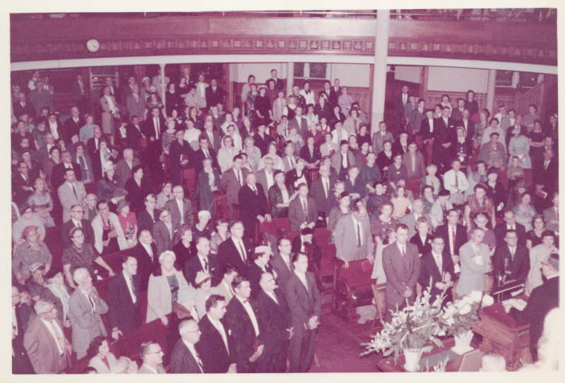 Image of the congregation at the dedication of Highway at 18th and Spring Garden