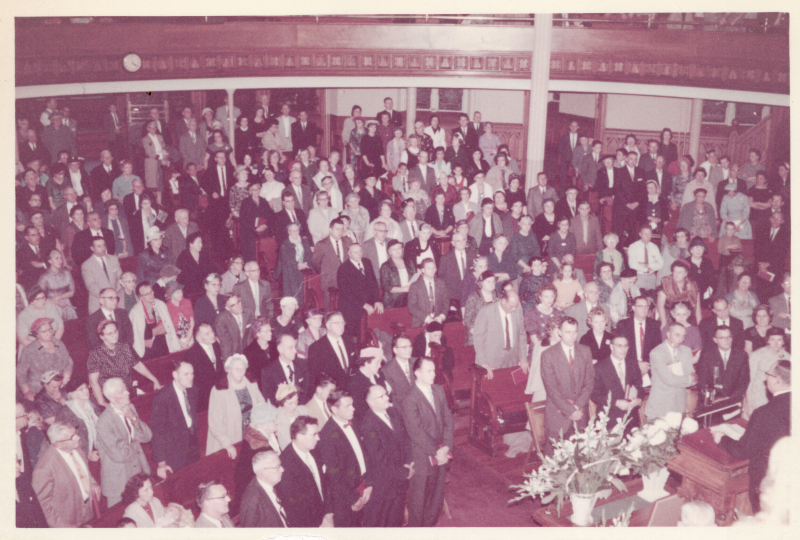 Image of the congregation at the dedication of Highway at 18th and Spring Garden