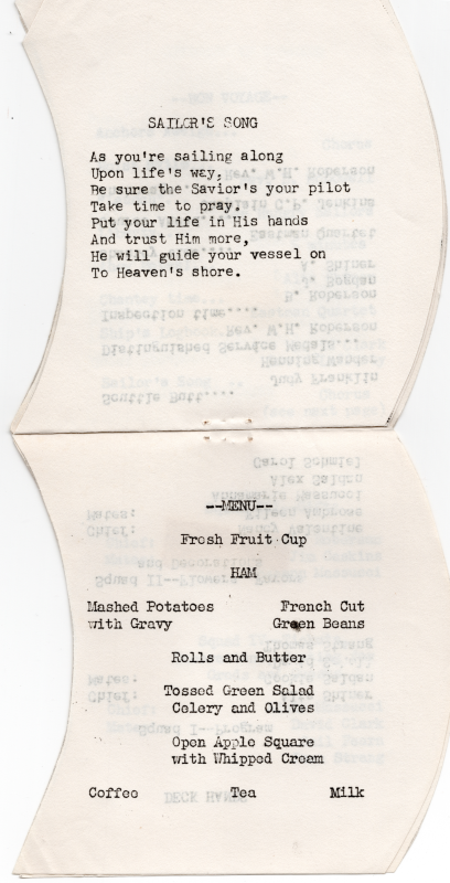 Sailor's Song; Menu