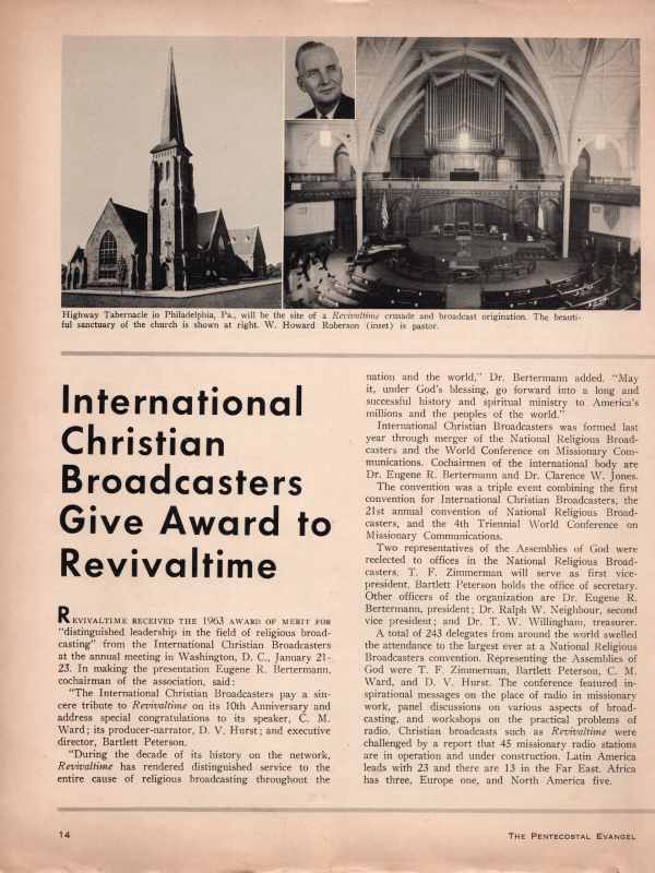 An article informing readers about the upcoming Revivaltime broadcast at Highway