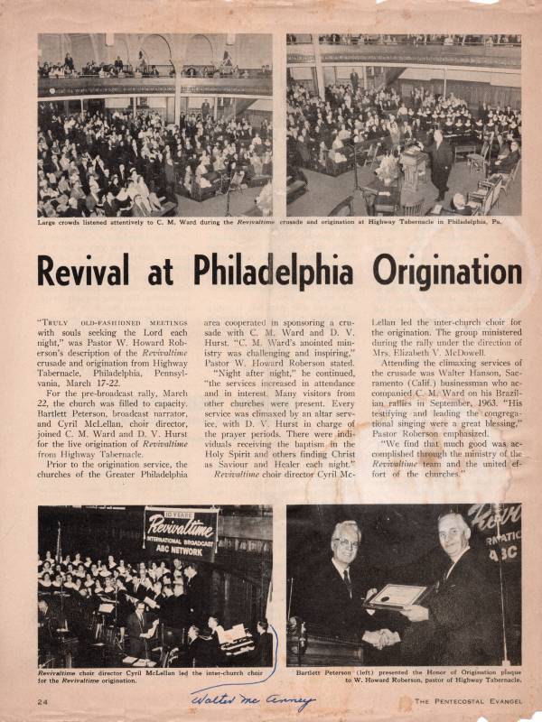 An article discussing the revival at Highway and the presentation of an award to the church