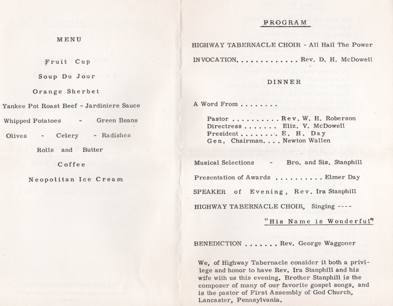 Menu; Program of events