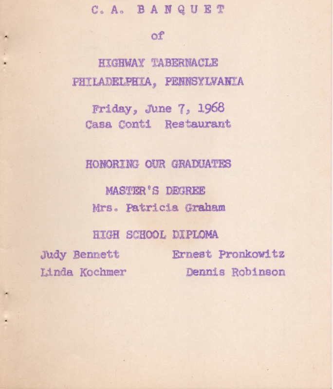 Event name, date, location, and a list of graduates