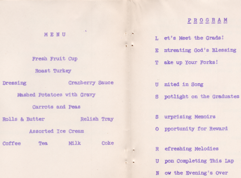 Menu; Program of events