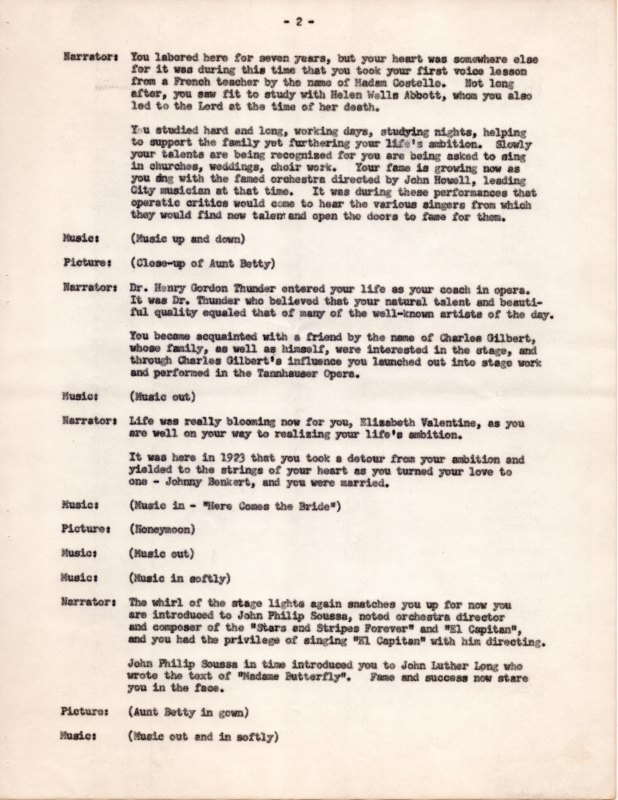 Discusses Aunt Betty's education and her 1923 marriage to Johnny Benkert