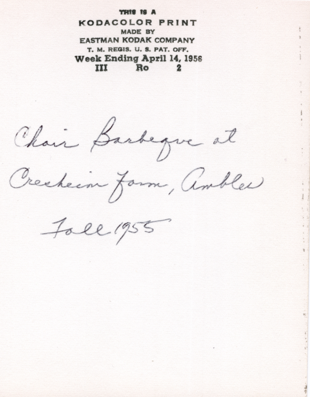"Choir Barbeque at Cresheim Farm, Ambler, Fall 1955"
