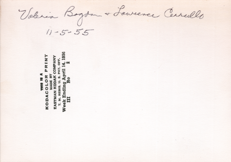 "Valeria Bogdan + Lawrence Cerullo, 11-5-55"