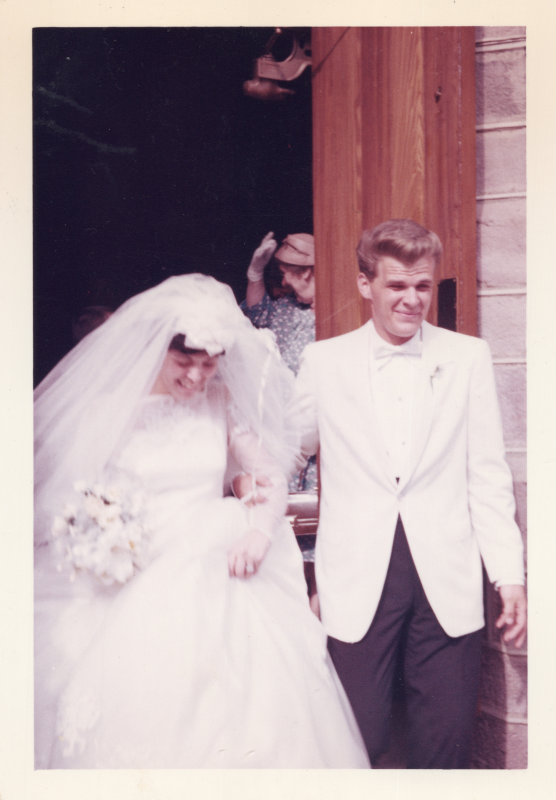 A newlywed bride and groom exit the church at 18th and Spring Garden streets