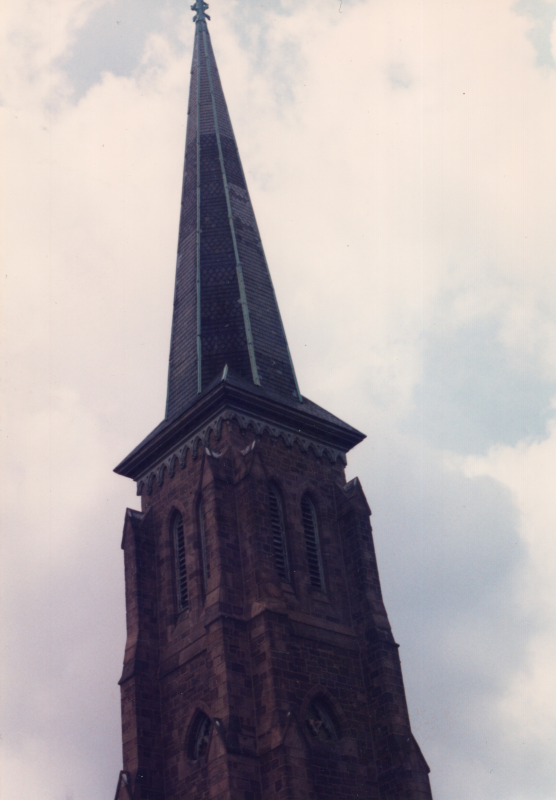 Photograph of the church steeple at 18th and Spring Garden