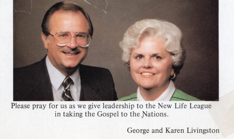 Portrait of George and Karen Livingston with a request for prayer for their New Life League ministry in Waco, Texas