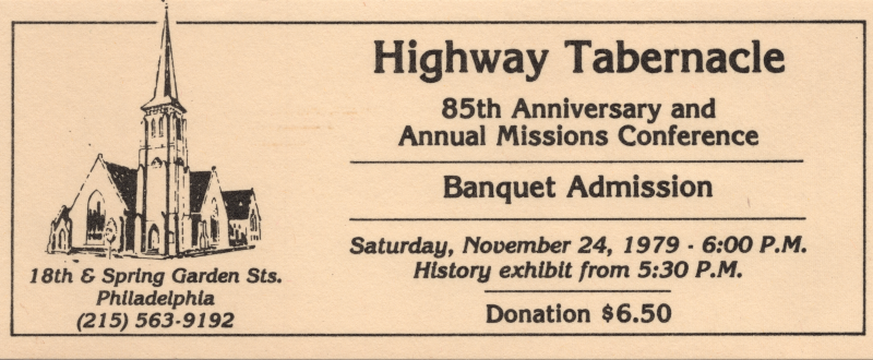 A ticket to Highway's 85th Anniversary and Annual Missions Conference Banquet