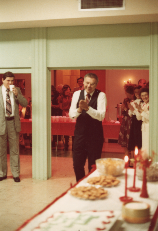 Pastor Bogdan walks into the fellowship hall to see a birthday spread set up for him