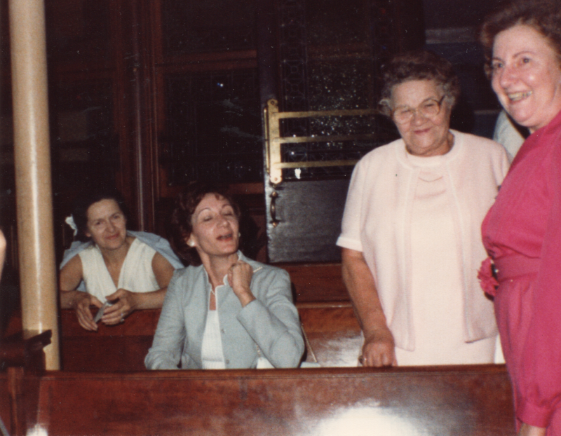 Women chat in the sanctuary