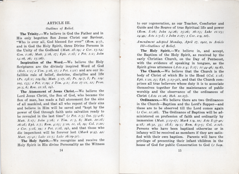 Manual: Article III- Outlines of Belief