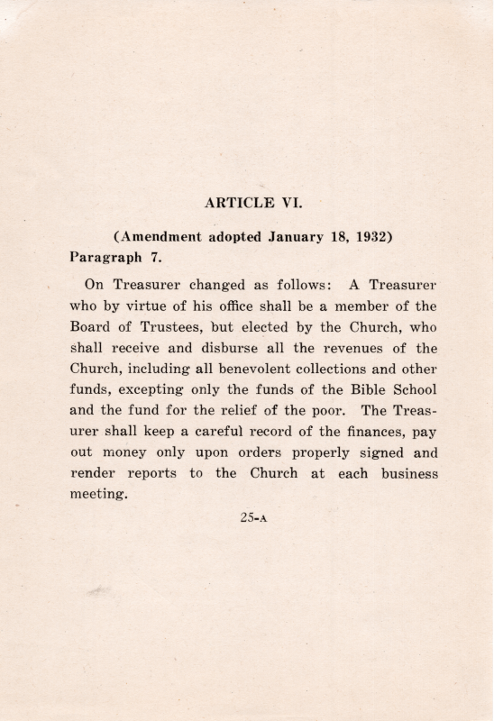 Amendment of Manual: Article VI- Officers
