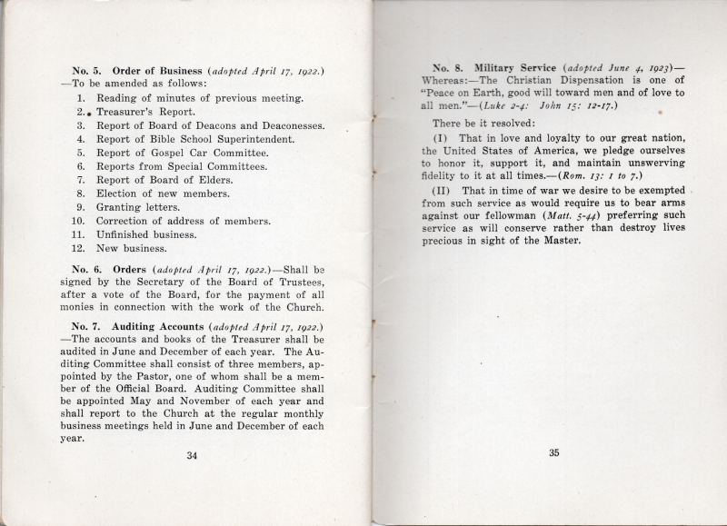 Standing Resolutions continued: (5) Order of Business, (6) Orders, (7) Auditing Accounts, (8) Military Service