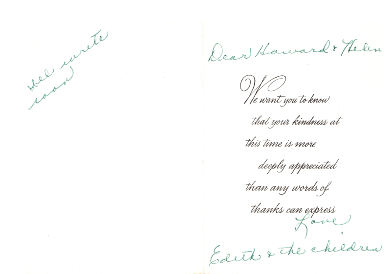 Card expressing gratitude to Rev. and Mrs. Roberson from "Edith and the children"