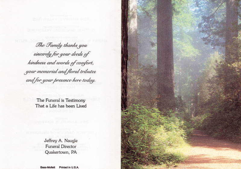Front cover; Thank you note from family