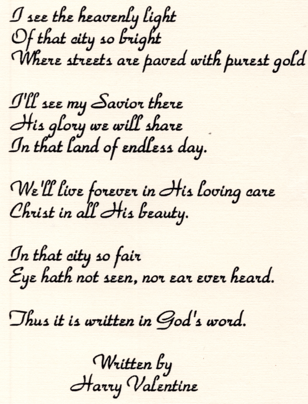 Poem written by Harry Valentine