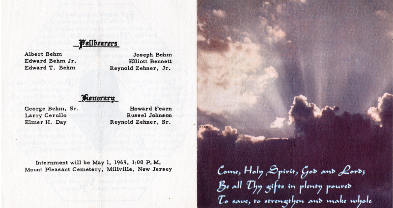 Front Cover; Back Cover: Pallbearers, Honorary, internment details