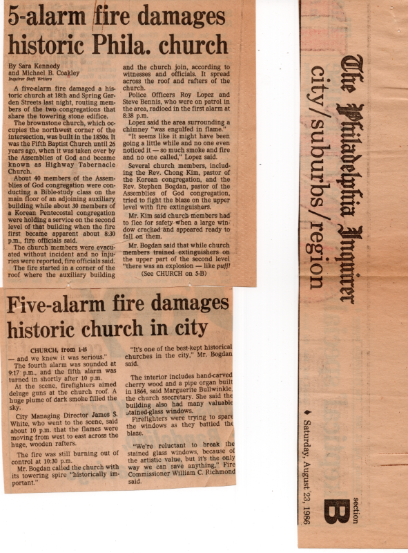 Article in the Inquirer about the fire at 18th and Spring Garden Streets