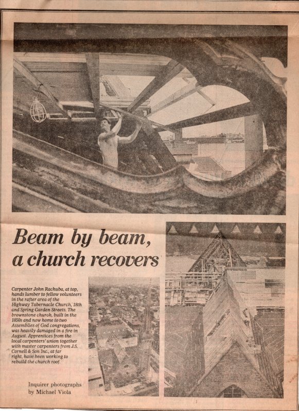 Article and photographs of the church rebuilding after the fire