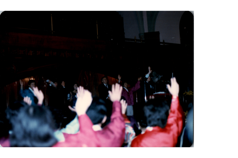 Worship in the sanctuary with many dressed in traditional Korean clothing