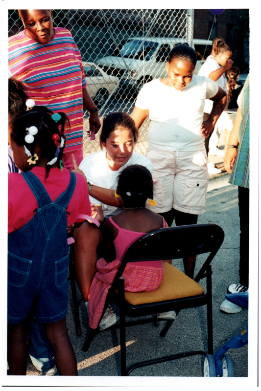 A girl has her face painted