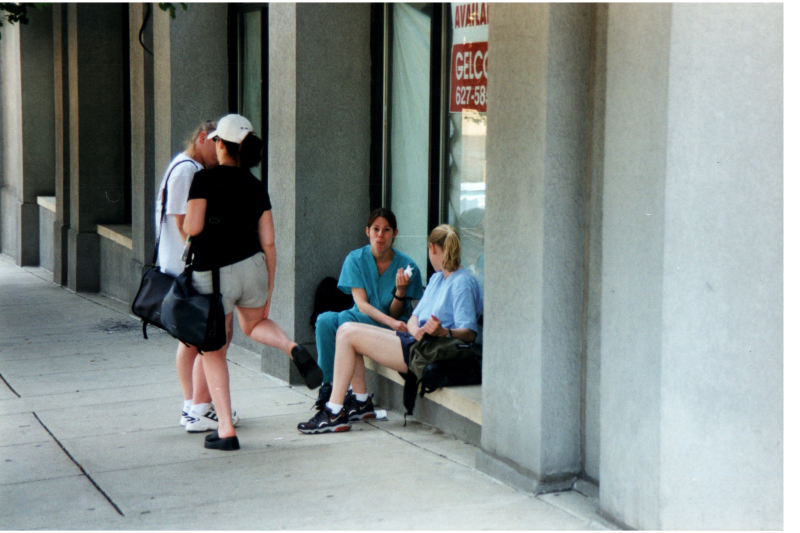 Women talk outside