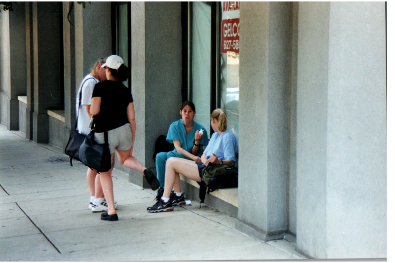 Women talk outside