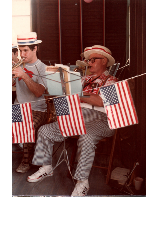 Musicians dressed in American flag-themed outfits