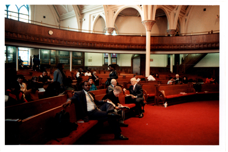 Congregants in the sanctuary pews